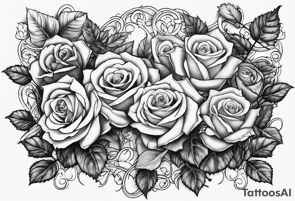 Broken sword wrapped in roses with an ivy background tattoo idea