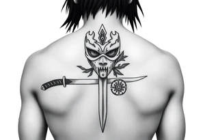 itachi from Naruto in a kunai with his anbu mask and uchiha crest tattoo idea