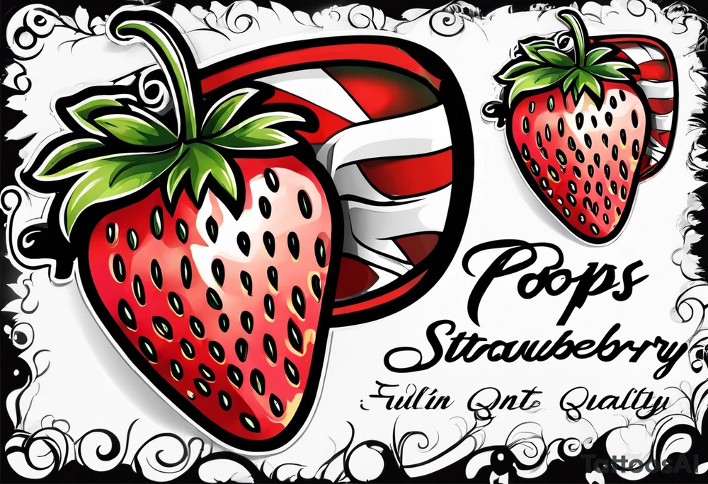 Single strawberry with a banner that reads “Pops” tattoo idea