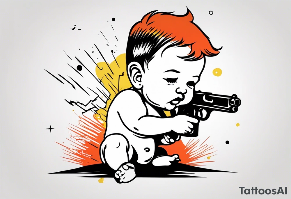 Baby tries to kill himself by pointing a gun at his own head tattoo idea