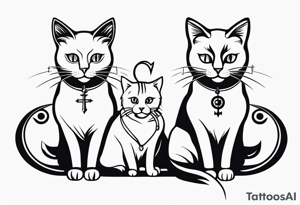 Matching cats with an anchor and a compass tattoo idea