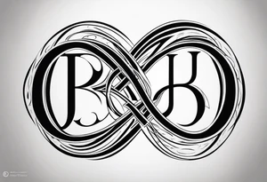 Infinity symbol, capital letter B in the center, capital letter J in the left side, capital letter J in the right side tattoo idea