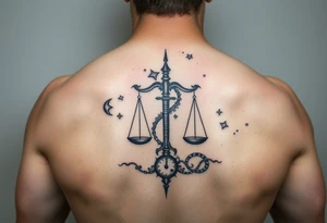 galaxy tattoo with scales weighing time but it's ethreal tattoo idea