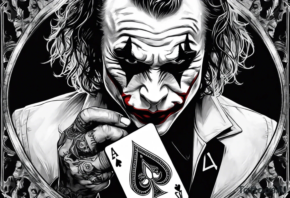 heath ledger joker burning a playing card tattoo idea