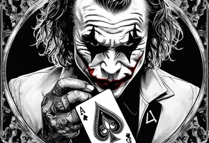 heath ledger joker burning a playing card tattoo idea