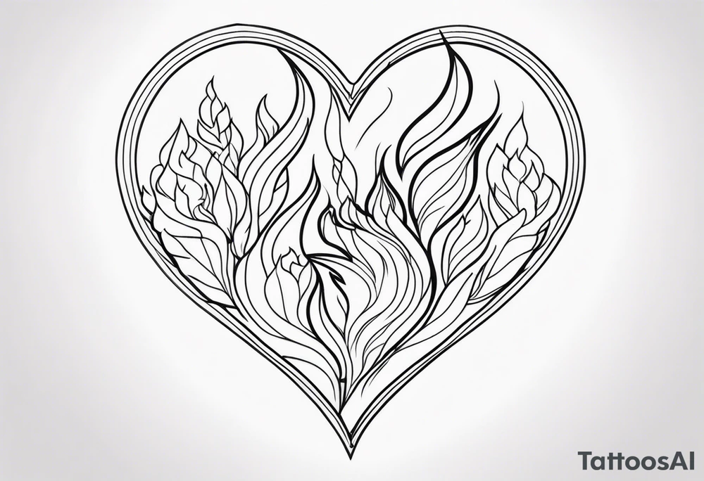 heart on fire fine line tattoo idea