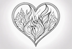 heart on fire fine line tattoo idea