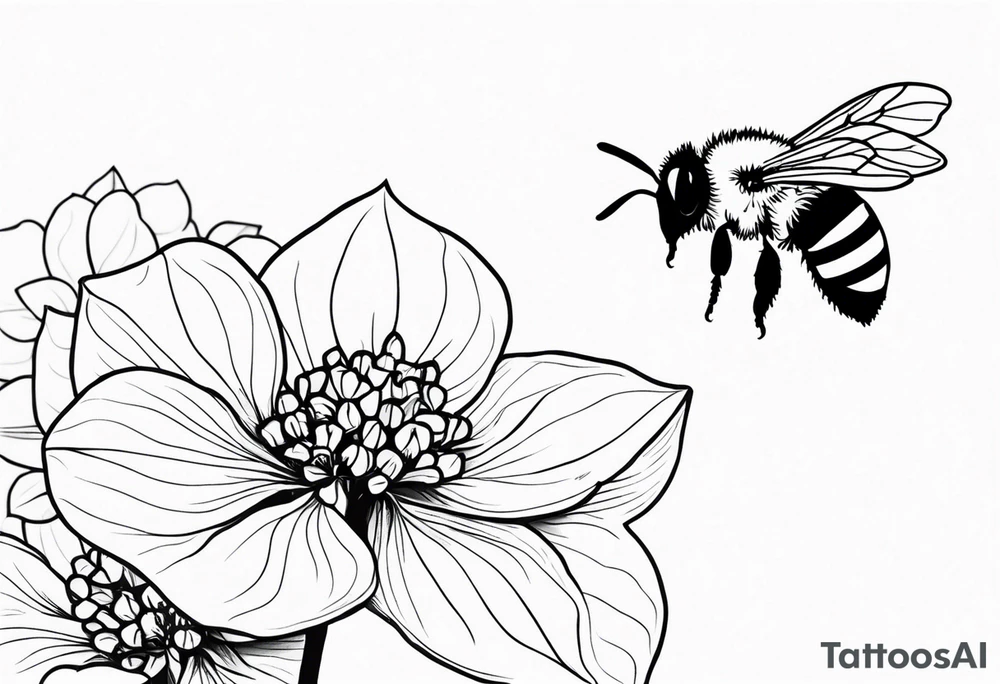 Hydrangea flower with a small bee, small tattoo idea