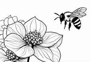 Hydrangea flower with a small bee, small tattoo idea