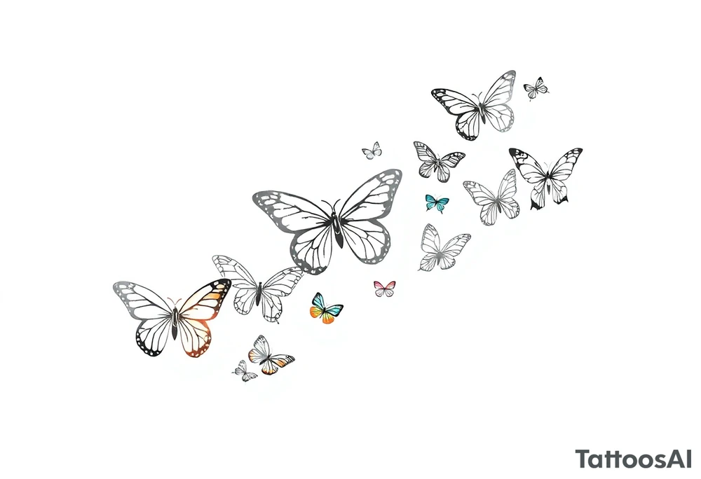 Butterflies of different sizes and colors tattoo idea