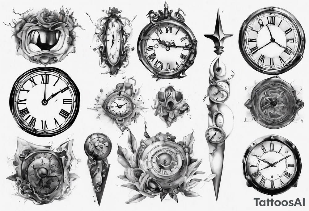 Clockface with roman numeral point at 00:07 tattoo idea