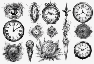 Clockface with roman numeral point at 00:07 tattoo idea