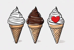 chocolate chip ice cream cone with the name Ava on the cone and one red heart tattoo idea