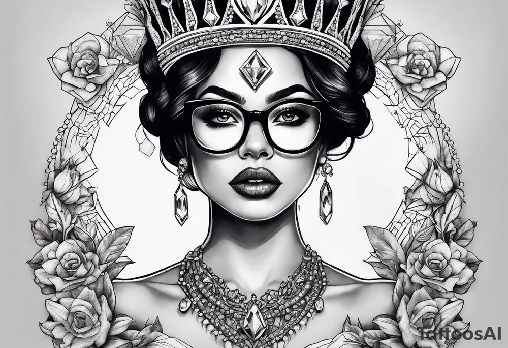 Diamond queen with glasses spooky beauty tattoo idea