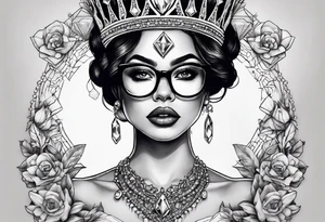 Diamond queen with glasses spooky beauty tattoo idea