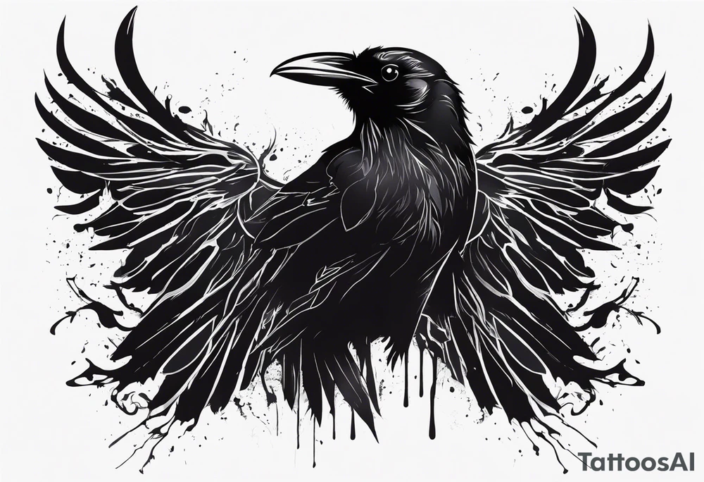 Black ravens hiding in its wings and dripped in blood tattoo idea