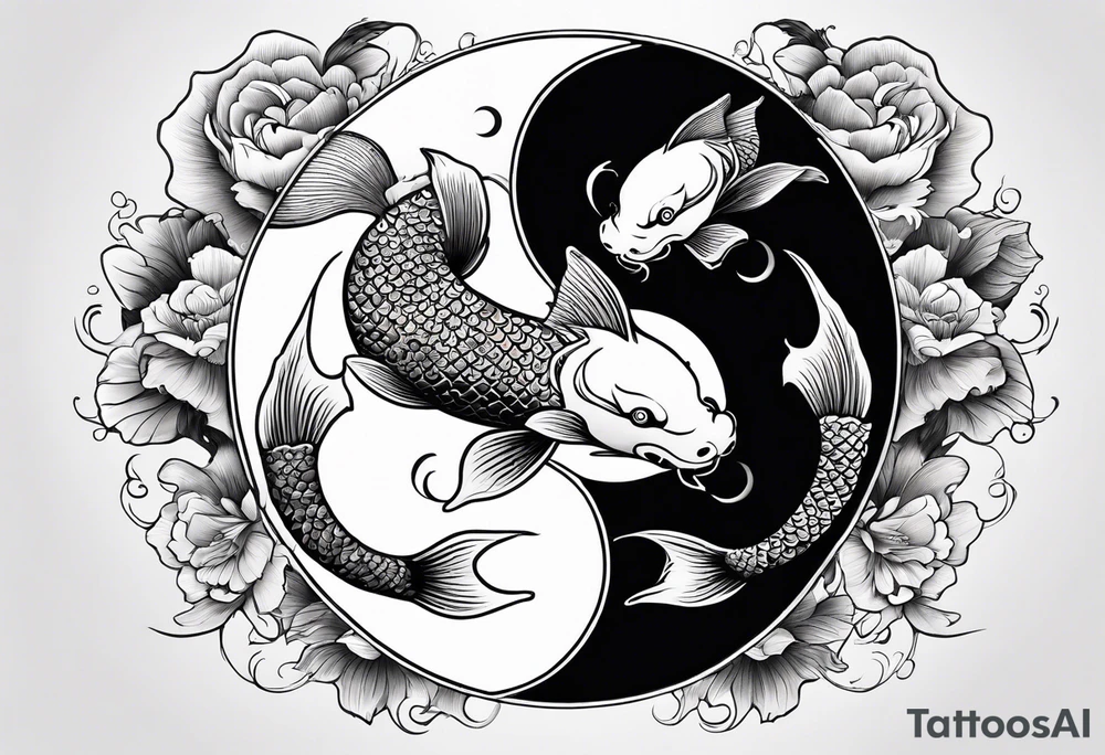 powerful ying Yang symbol made of koi fish and dragons tattoo idea