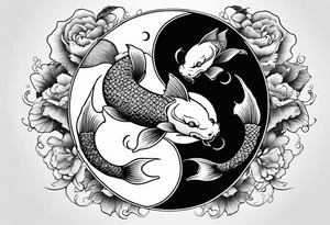 powerful ying Yang symbol made of koi fish and dragons tattoo idea