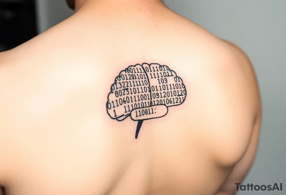Tattoo of a binary code forming the shape of a brain tattoo idea