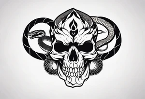 Aggresive Snake with skull, this design must be in a vertical vertical proportion. Also, the desing must be minimalistic not saturated. tattoo idea