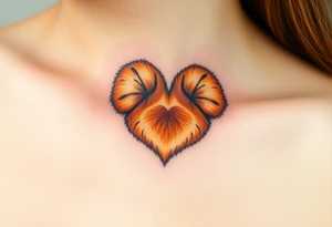 A hyper-realistic dog paw forming a heart, with fine fur details and warm shades of golden brown, caramel, and soft beige for a lifelike effect tattoo idea