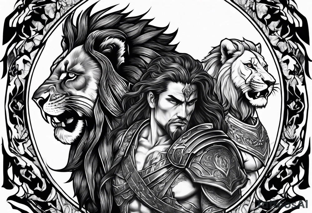 Spartan Warrior 300 and roaring Lion with dead bodies tattoo idea Spartan Warrior 300 and roaring Lion with dead bodies tattoo idea