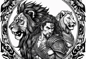 Spartan Warrior 300 and roaring Lion with dead bodies tattoo idea