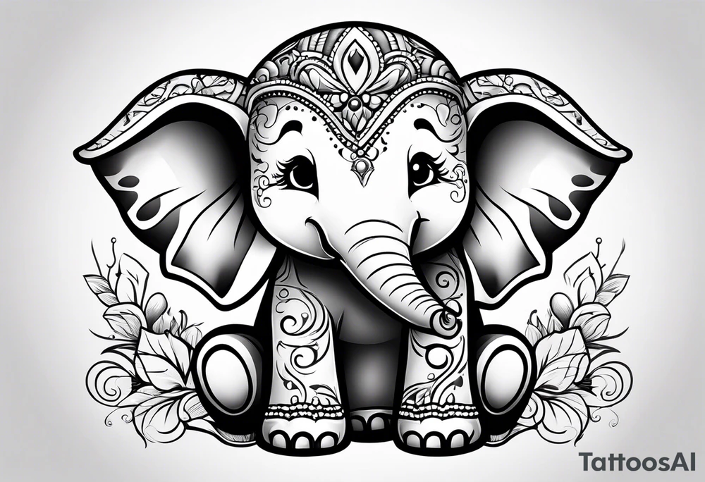 Cartoon baby elephant tattoo idea