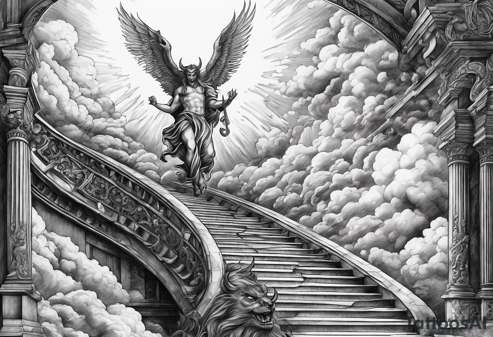 Satan falling down the stairway to heaven tattoo idea