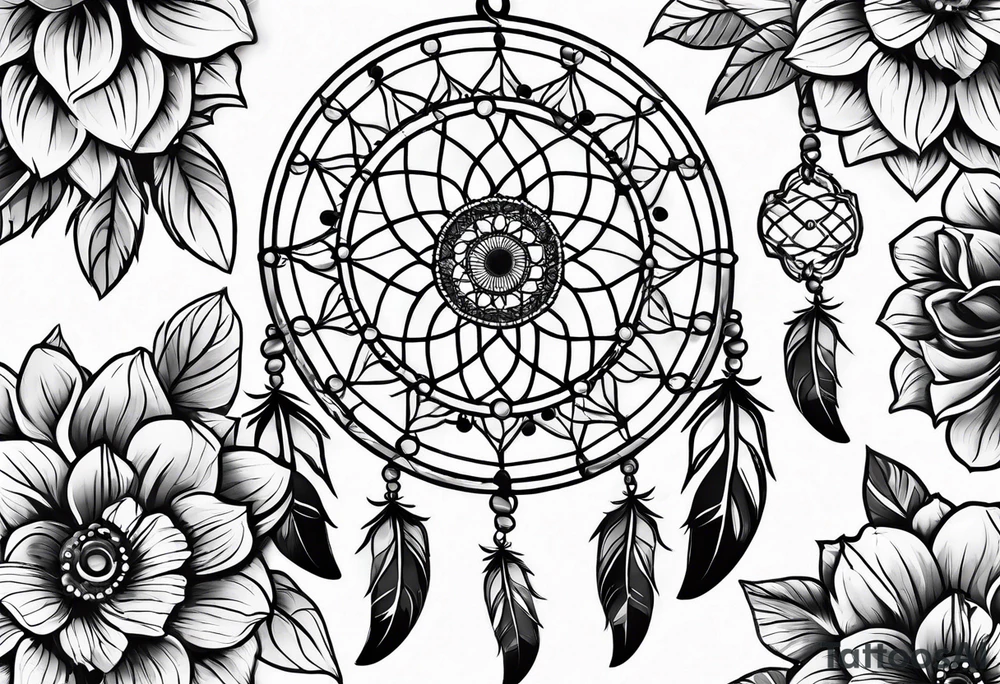 Dream catcher with flowers tattoo idea