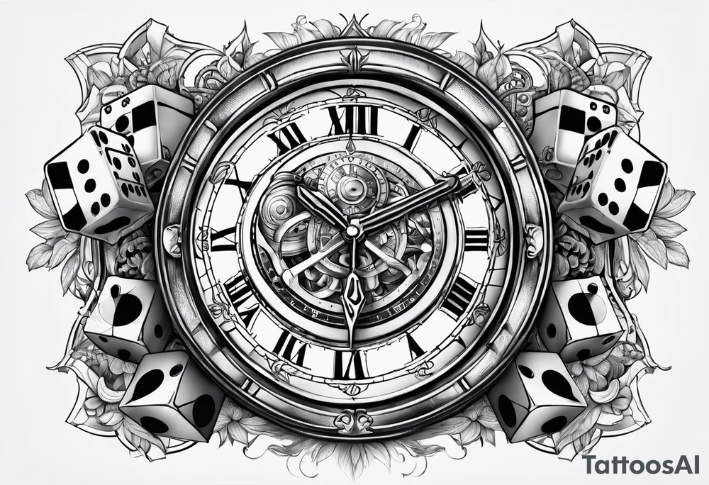 Time piece clock with dice smoked up tattoo idea