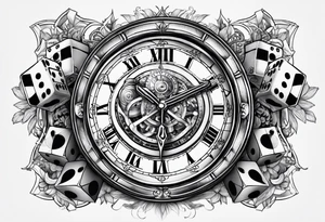 Time piece clock with dice smoked up tattoo idea
