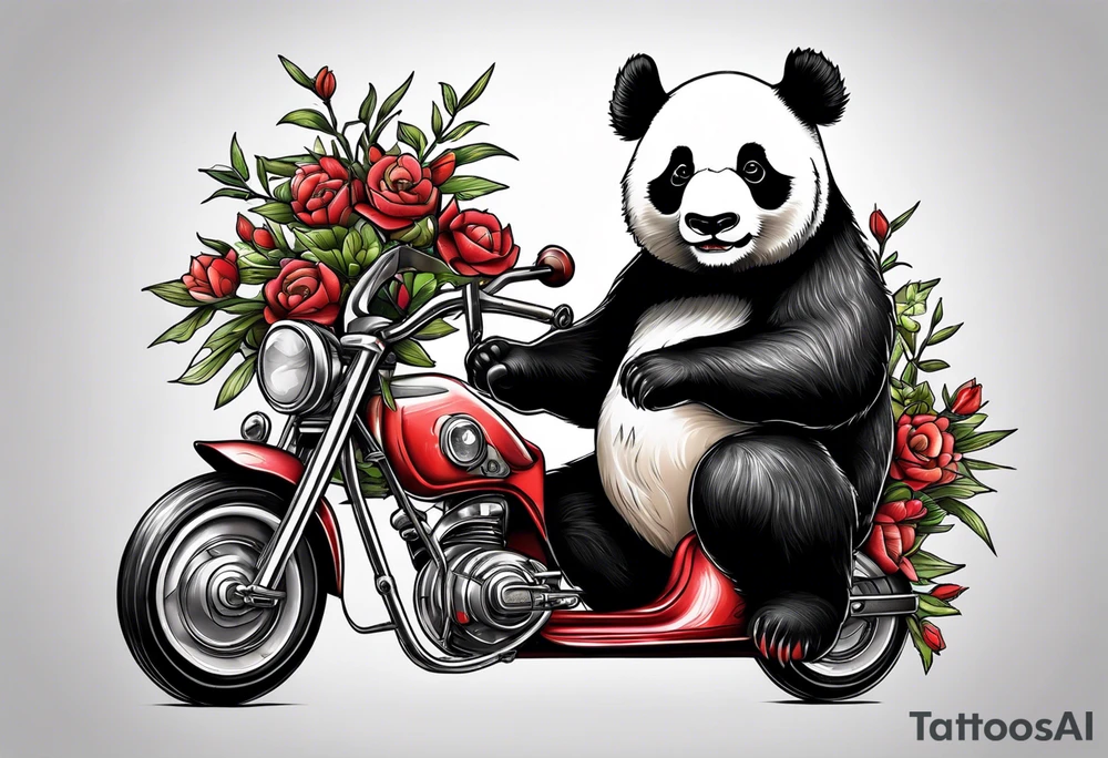 panda riding a tricycle tattoo idea