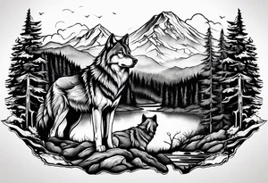 wolf mountain forest tattoo idea