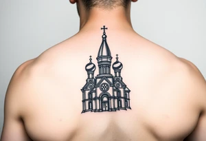 Russian church and orthodox icon realistic tattoo idea