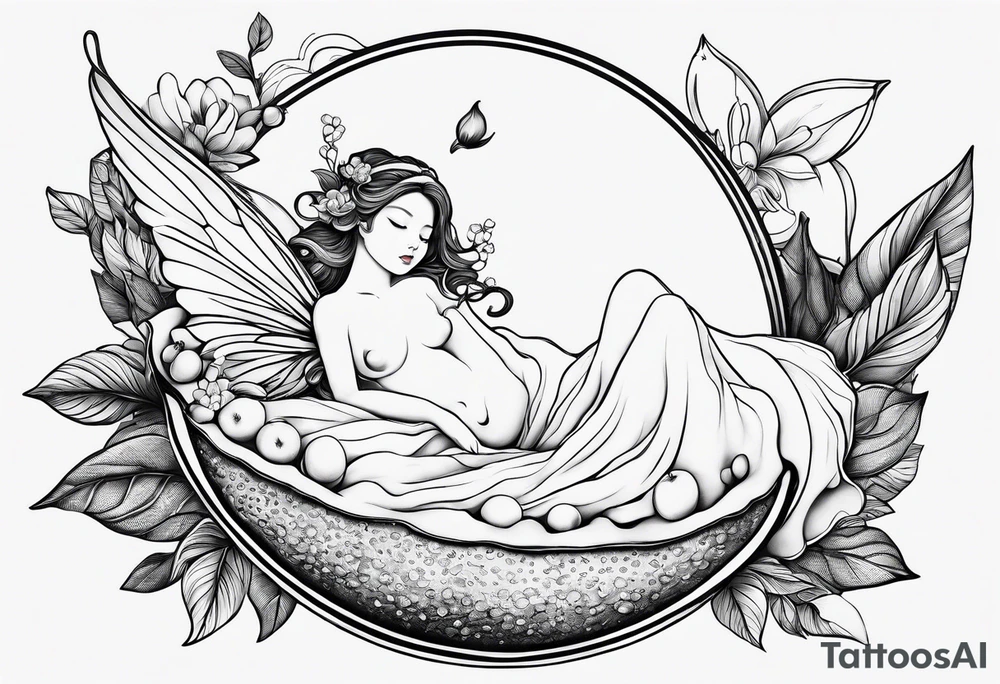 Fairy asleep on half a lemon tattoo idea