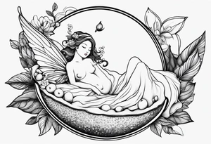 Fairy asleep on half a lemon tattoo idea