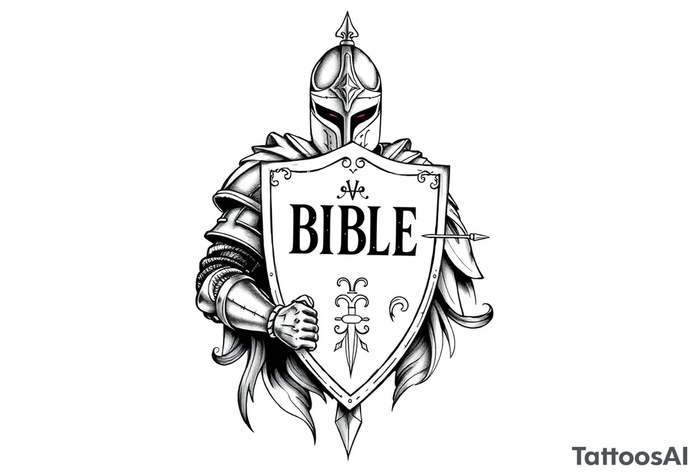 A knight with a bible on his shield tattoo idea tattoo idea