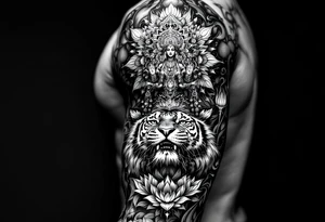 Durga goddess tiger lotus chakras mandala tattoo idea