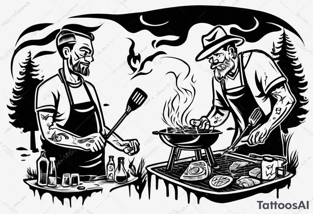 Father and son spending time grilling outside tattoo idea