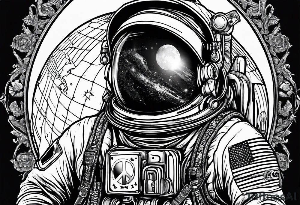 Astronaut wearing a peace bandana tattoo idea