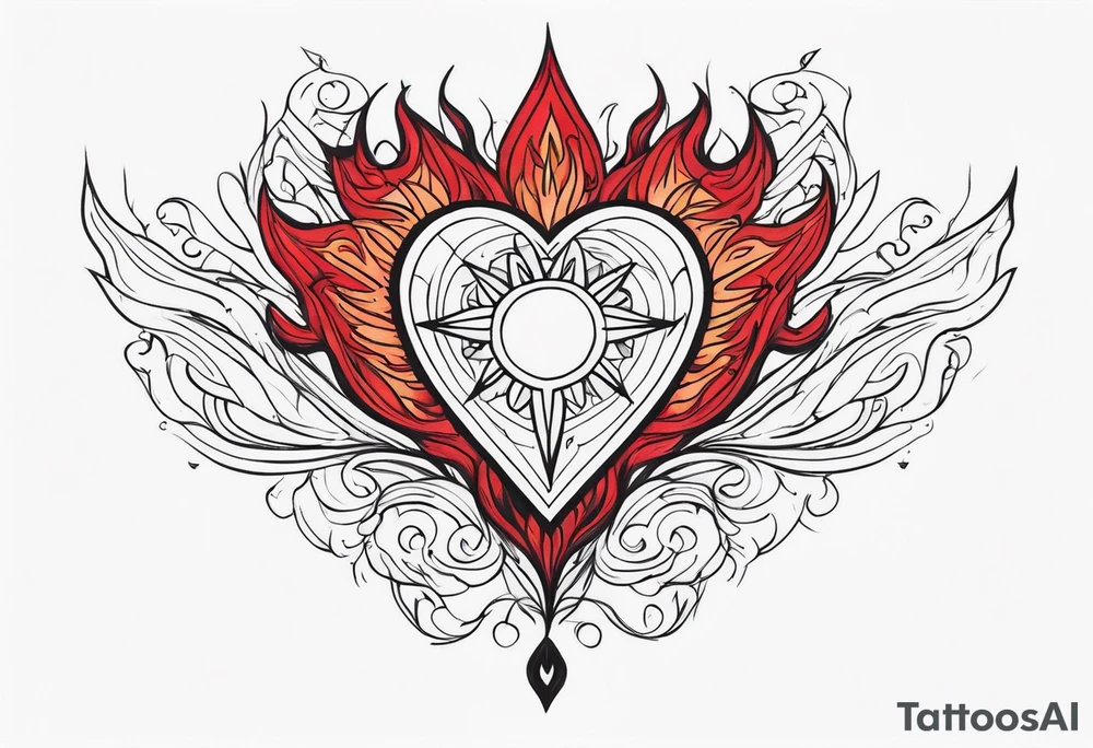 Sacred Heart with red flames tattoo idea