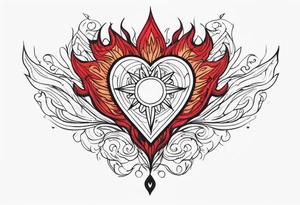 Sacred Heart with red flames tattoo idea