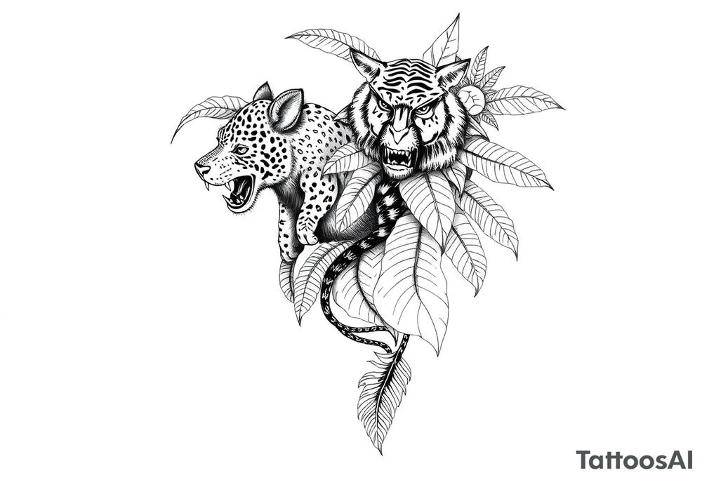 Idea for jungle tattoo to include a piece for my wife and child. tattoo idea