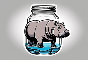 Hippo floating in a Mason jar filled with water tattoo idea