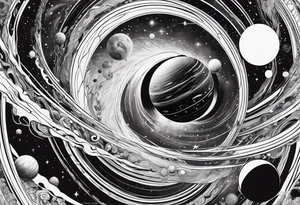 planets falling into a spiraling black hole tattoo idea