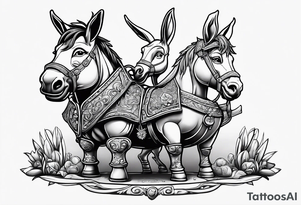 Very epic potty with donkey from shrek sitting on it tattoo idea