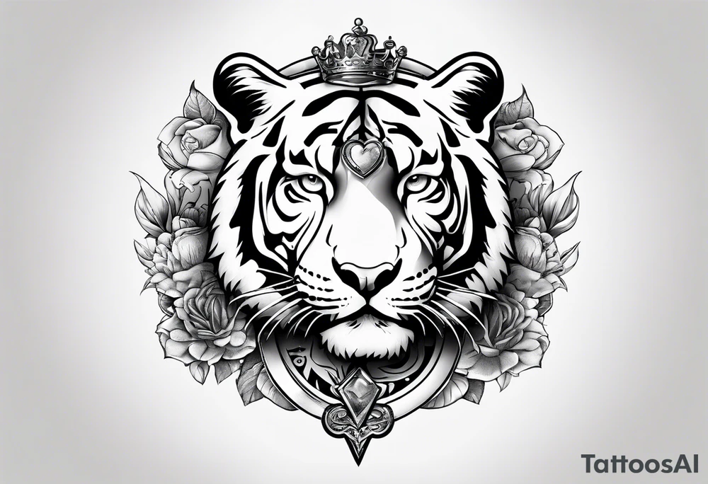 King tiger Hour glass with Brain and heart inside arm sleeve tattoo idea