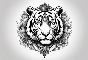 King tiger Hour glass with Brain and heart inside arm sleeve tattoo idea