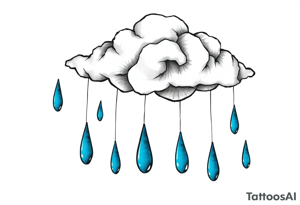 blue rain drops with cloud tattoo idea